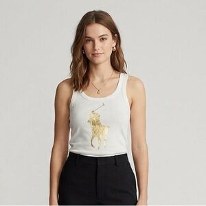 Ralph Lauren  black label Ivory Tank gold‎ detail Top